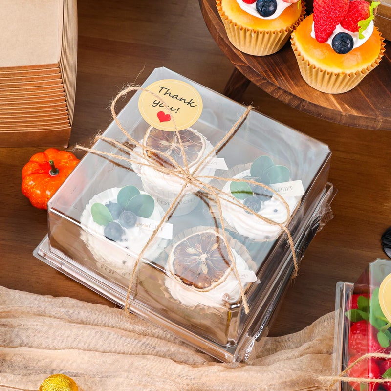 NPLUX 20 Pack Small Cake Boxes Charcuterie Boxes Mini Cake Containers With Lids For 4-6-inch Cake Pudding Sandwich Pie Bakery Dessert(Brown 7x7x4 inch) - Image 2